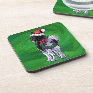 Feiernder Husky in Weihnachtsmannmütze auf Green Getränkeuntersetzer