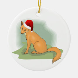 Feiernder Santa Hatted Fox Keramikornament