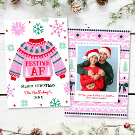 Feierndes Ugly Sweater & Snowflakes Foto Feiertagskarte