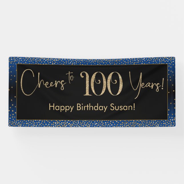 Feiert 100 Jahre Geburtstag, blaues Gold Schwarz Banner (Horizontal)