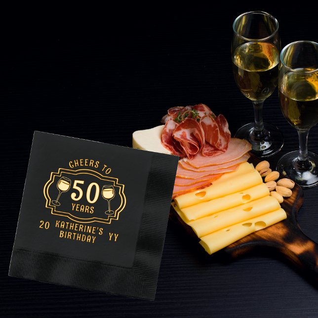 Feiert 50 Jahre Weingläser Geburtsname Servietten Mit Folie ("Cheers to 50 Years" wine Glasses 50th Birthday with Name and Year Stamped Foil Napkins)
