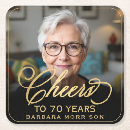 Feiert 70 Jahre Geburtstag Foto Gold Black Rechteckiger Pappuntersetzer