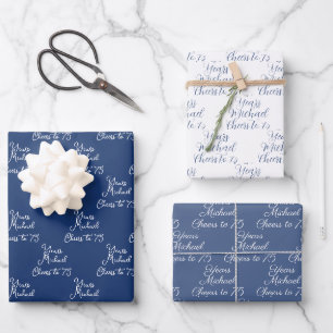 Feiert 75 Jahre Navy Blue 75. Geburtstag Geschenkpapier Set