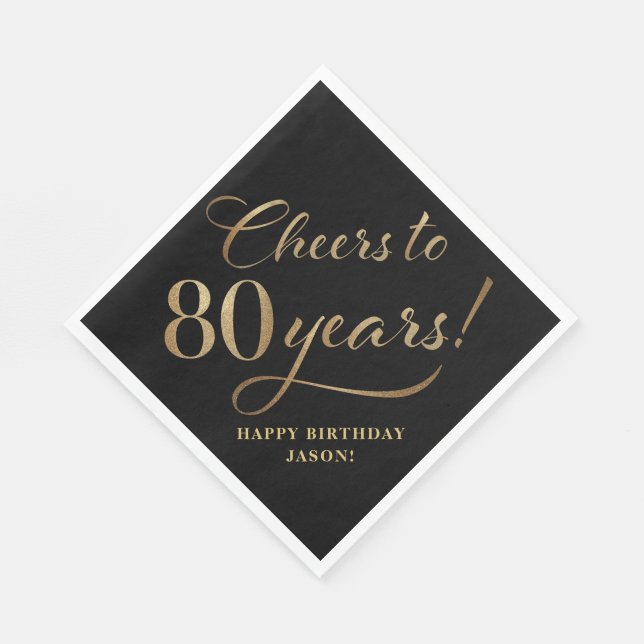 Feiert 80 Geburtstag Glitzer Black and Gold Serviette (Ecke)