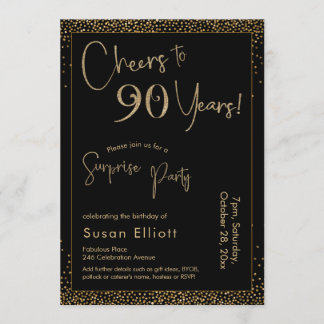 Feiert 90 Jahre Überraschung Geburtstag Gold & Sch Einladung