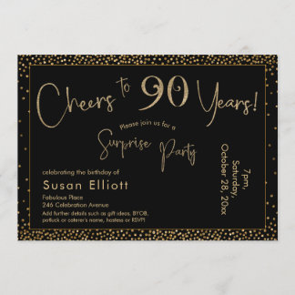 Feiert 90 Jahre Überraschung Geburtstag Gold & Sch Einladung