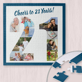 Feiert bis 21 Jahre Zahl 21 Foto Collage Square Puzzle