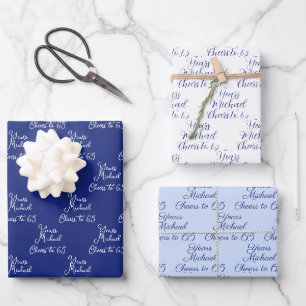 Feiert bis 65 Jahre Marine Light Blue 65. Geburtst Geschenkpapier Set