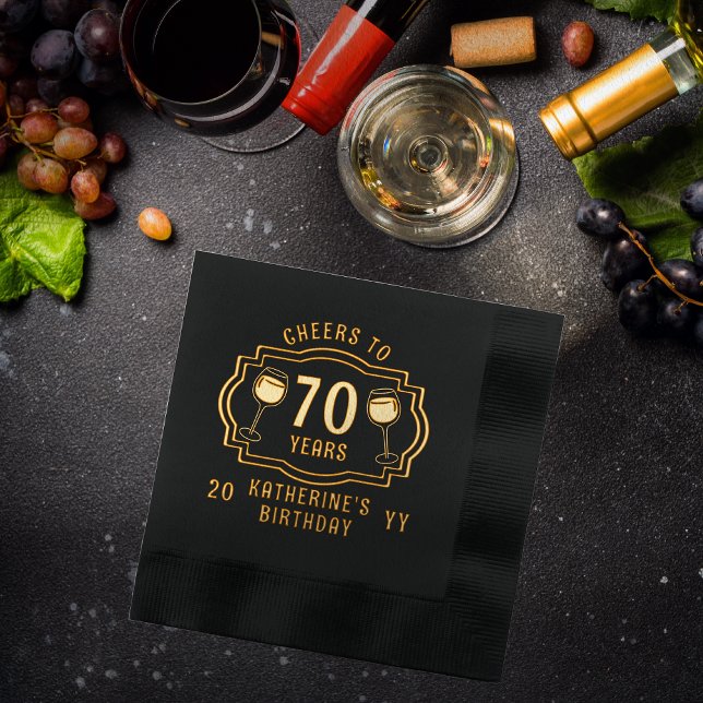 Feiert bis 70 Jahre Weingläser Geburtsname Servietten Mit Folie ("Cheers to 70 Years" wine Glasses 70th Birthday with Name and Year Stamped Foil Napkins)