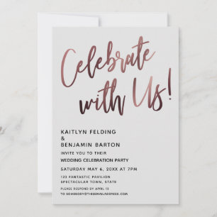 Feiert Mit Uns! Rose Gold Handschrift Grau Einladung