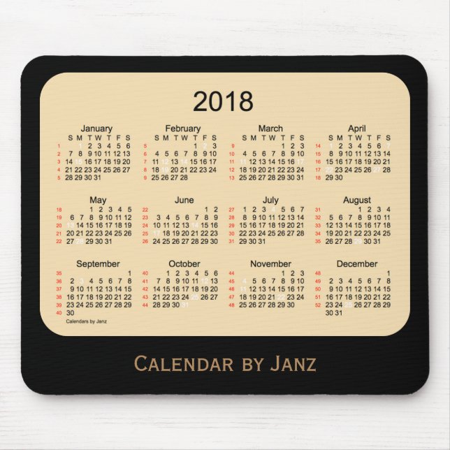 Feiertag 2018 52 Wochen-schwarzer Weizen-Kalender Mousepad (Vorne)