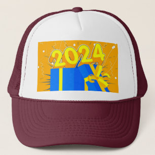 Feiertag 2024 mit Geschenkboxen White und Maroon Truckerkappe