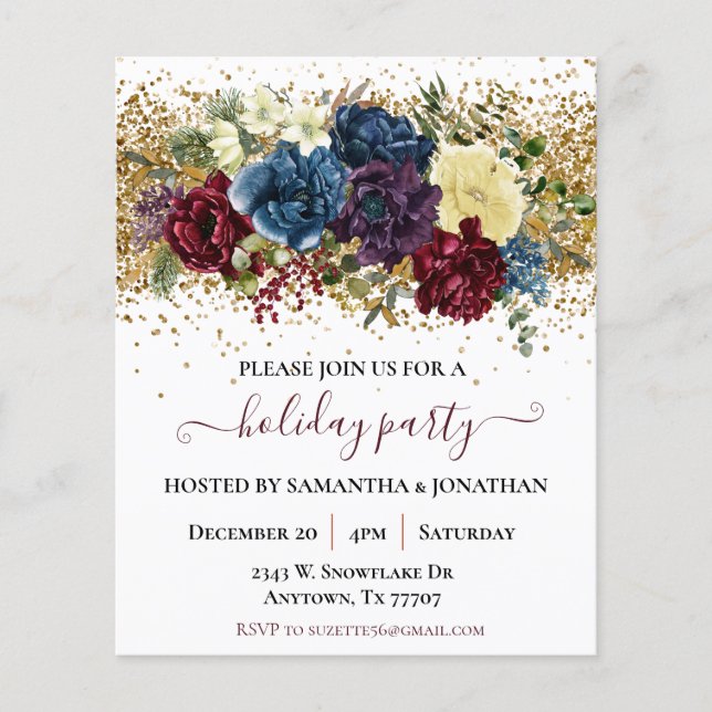 Feiertag Gold Confetti Winter Floral Flyer (Vorne)