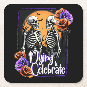 Feiertag, Halloween Skelett Blume Mond Rechteckiger Pappuntersetzer