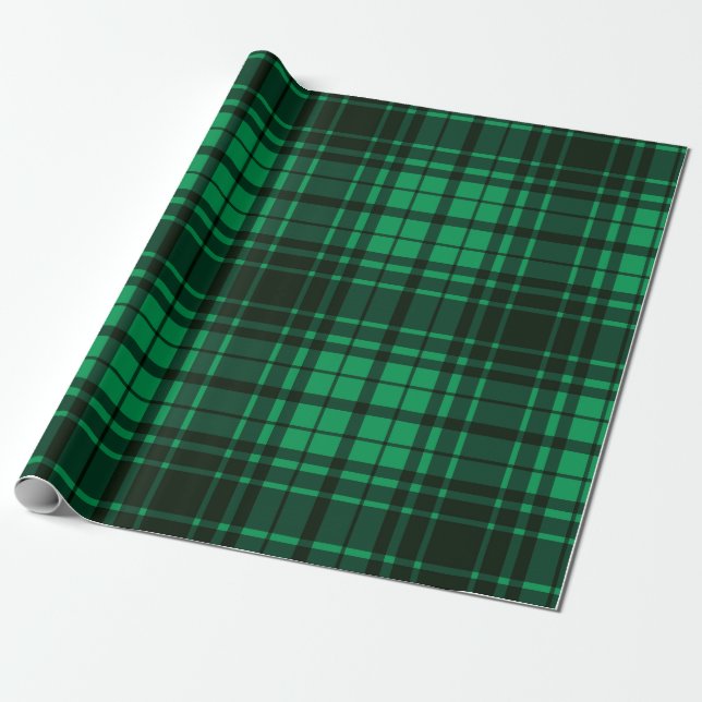 Feiertag Karierter grüner und schwarzer Tartan Geschenkpapier (Ungerollt)