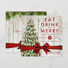 Feiertag | Moderner Baum, Lichter und rotes Band Einladung