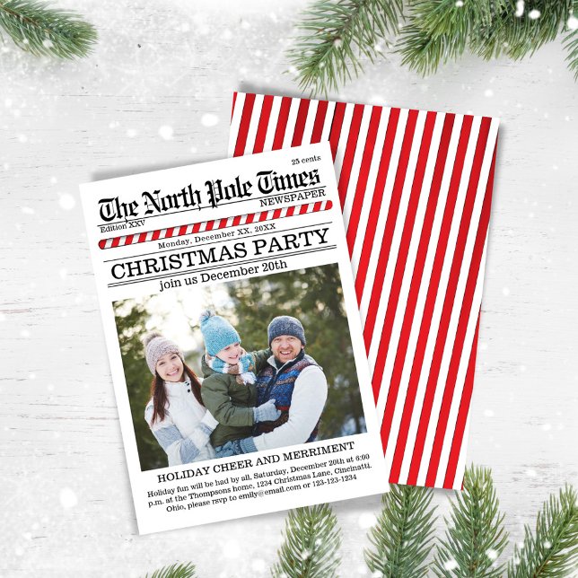Feiertag Rot und Weiße Zeitung Einladung (Christmas party photo invitations.)