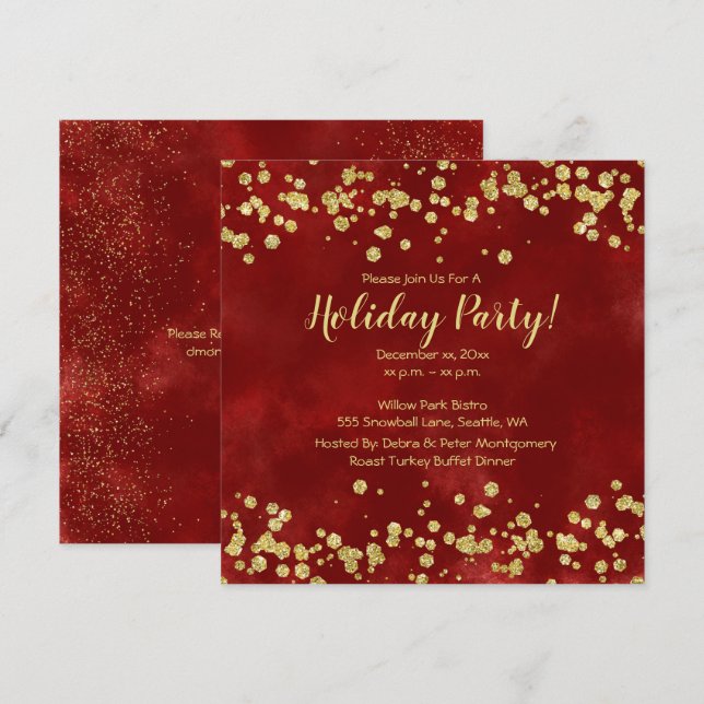 Feiertag, Rot, Weiß, Gold, Einladung (Vorne/Hinten)