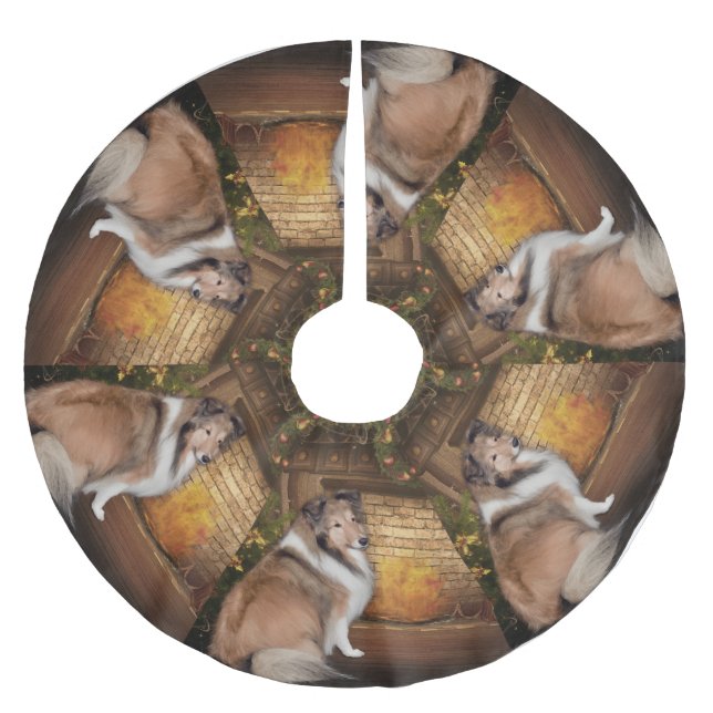 Feiertag Sheltie Baum-Rock Polyester Weihnachtsbaumdecke (Vorderseite)