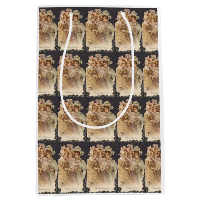 Feiertag Vintage Viktorianische Weihnachtsgeschenk Mittlere Geschenktüte (Vorderseite)