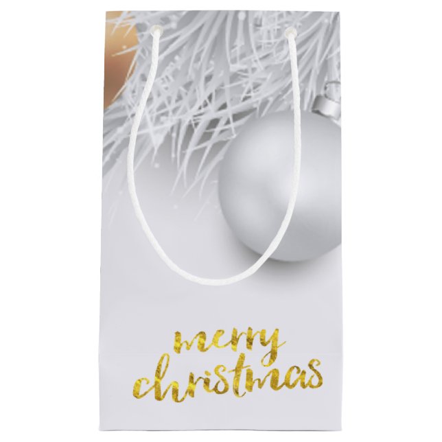 Feiertag, Weihnachtsbälle, Kiefernbäume Kleine Geschenktüte (Vorderseite)