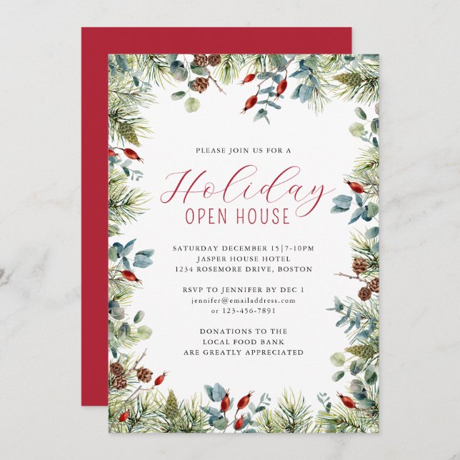 Feiertag Winter Botanisches Weihnachtsfest Party Einladung (Vorne/Hinten)