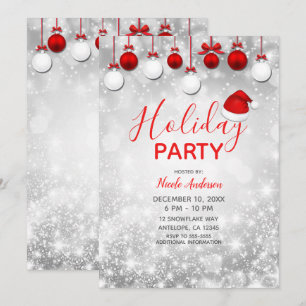 Feiertag Winter Rotes Weißes Sparkle Einladung
