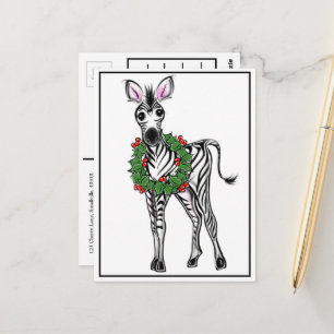 Feiertag Zebra   Rotgrüner Weihnachtskranz Postkarte