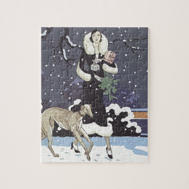 Feiertagborzoi-Dame In Snow Puzzle (Vertikal)