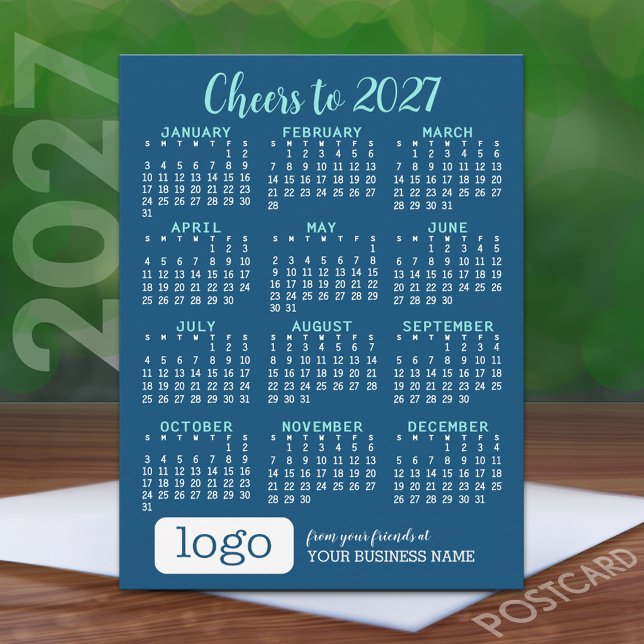 Feiertage 2027 Kalender, Firmenlogo Postkarte (2027 Calendar Postcard)