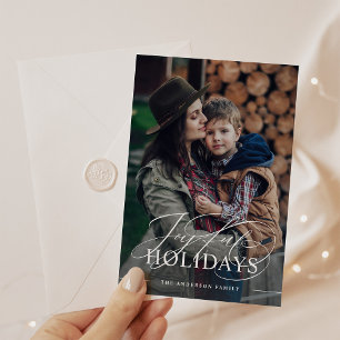 Feiertage   Elegantes Script Foto Merlot Red Feiertagskarte