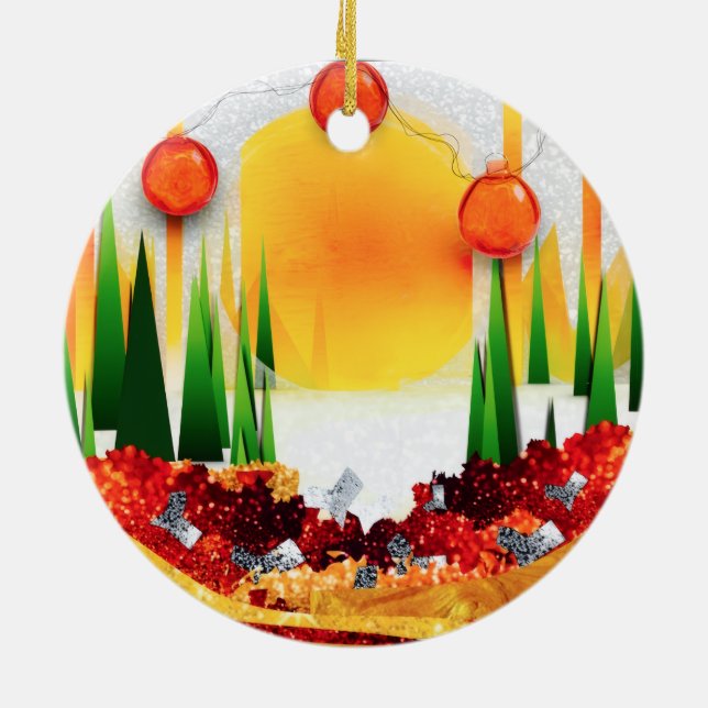 Feiertage in den Kiefern! Keramik Ornament (Hinten)