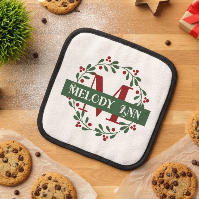 Feiertage-Monogramm Topflappen (Personalized Monogram Christmas Holiday oven mitt)
