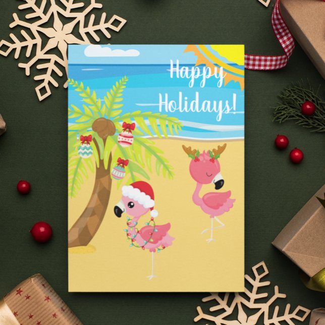 Feiertage Tropical Beach Flamingo Weihnachten Postkarte (Von Creator hochgeladen)