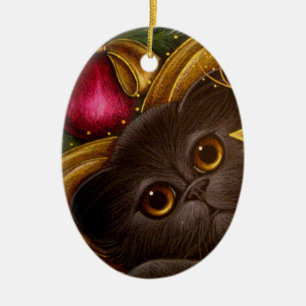 FEIERTAGfeenhafte PERSISCHER CAT-Verzierung Keramikornament