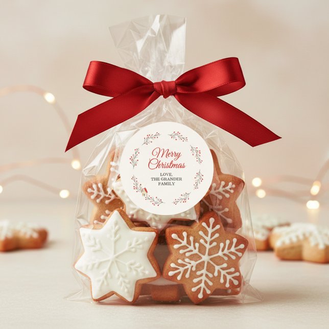 Feiertags-Beeren-Zweig Weihnachten Runder Aufkleber (Holiday Berry Branch Christmas Classic Round Sticker)