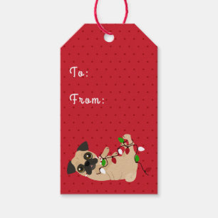 Feiertags-Beifall-niedliches Mops-Weihnachten Geschenkanhänger