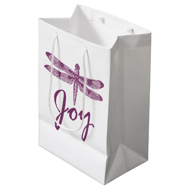 Feiertags-Freude-lila Libelle Mittlere Geschenktüte (Vorderseite Schrägansicht)