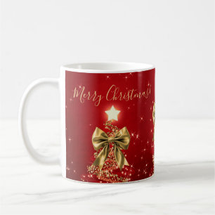 Feiertags-Gold-Rot-Weihnachtsbäume mit Schleifen Kaffeetasse