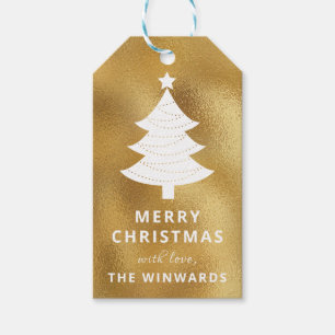 Feiertags-Goldfolie & Weiße Weihnachtsbaum Geschenkanhänger