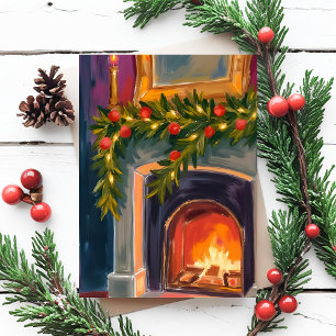 Feiertags-Kamin Weihnachtsgarland-gemalte Karte