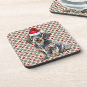 Feiertags-Karohund Drahthaar-Dackel Weihnachtsmann Getränkeuntersetzer