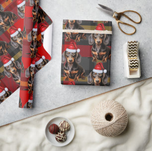 Feiertags-Karomuster glatter Dachshund Weihnachtsm Geschenkpapier