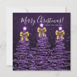Feiertags-Lila-Weihnachtsbäume Gruß Gold Feiertagskarte