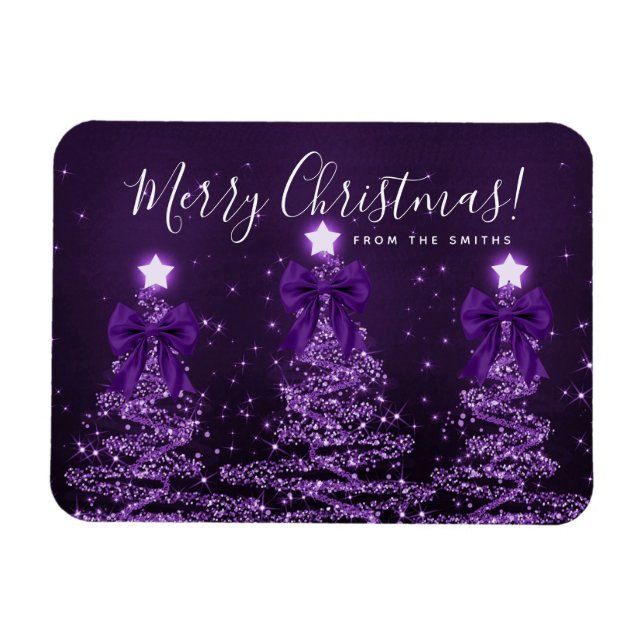 Feiertags-Lila-Weihnachtsbäume-Gruß  Magnet (Horizontal)
