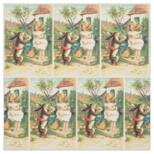 Feiertags Mädchen & Hase Vintage Ostern Stoff