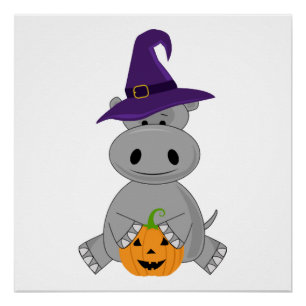 Feiertags-Nilpferd Halloween Hexe Nilpferd Poster