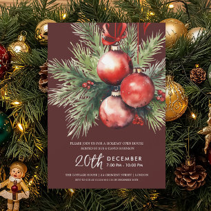 Feiertags-Open-House-Handbemalte-Baubles-Burgund Einladung