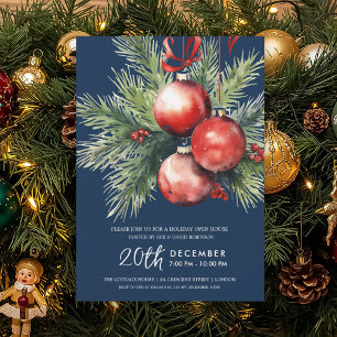 Feiertags-Open-House-Handbemalte-Baubles-Nachtblau Einladung
