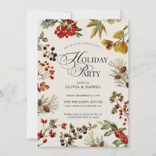 Feiertags-Party Botanische Pflanzen Beeren Schrift Einladung